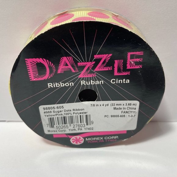 Pink Yellow Ribbed Ribbon Glitter Dots - Picture 11 of 14